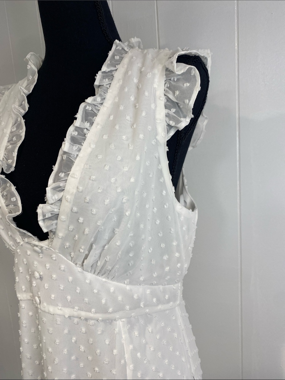 Lulu's Swiss Dot Maxi Dress Soft Girl Fairycore Beach Bridal Ivory White Large - Picture 6 of 15
